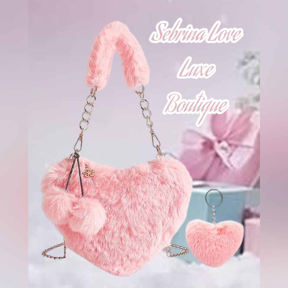 Plush Baby Pink Faux Fur Heart Purse
